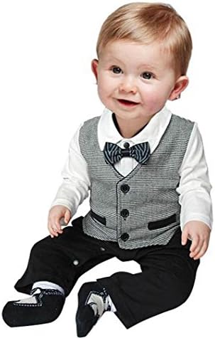 Lyshi Baby Boys Gentleman Rompers Waistcoat Bowtie One-Piece Jumpsuit 12-18 Months Black