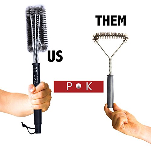 TTLIFE BBQ Grill Grill Reinigungsbürsten Waschreinigungsbürste Edelstahl /17,5 inch 3-Sided Lange mit Aufhängeöse - 4