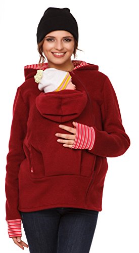 Happy Mama. Women's Maternity Fleece Hoodie Duo Top Carrier Baby Holder. 032p (Crimson, UK 16/18, 2XL)