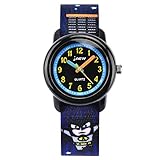 KZKR Kinder Jungen analog Quarz Uhr Nylon Dornschließe Armband mit Catoon Batman Schwarz