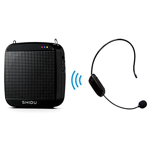 SHIDU amplificatore vocale (18 W) con 1200 mAh batteria al litio e il microfono wireless per insegnanti/Trainer/Guida Turistica/Yoga insegnanti e più Schwarz/18W