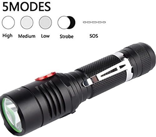 High Powered Tactical Led USB Rechargable Flashlight, Ultra Bright LED Handheld Flashlight, Portable Outdoor Water Resistant Torch with Adjustable Focus and 5 Light Modes for Camping Hiking Cycling