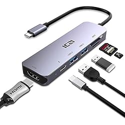 ICZI Hub USB C 6 en 1 de Aluminio Anodizado Super Fino Hub Tipo C a HDMI 4K Dex Station 2* USB 3.0 Lector de Tarjetas SD TF USB-PD Carga Rapida para Dispositivos USB-C con DP ALT Modo