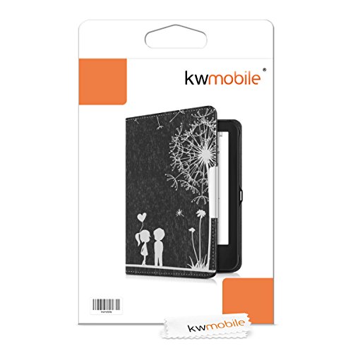 kwmobile Hülle für Tolino Shine 2 HD – Flipcover Case eReader Schutzhülle – Bookstyle Klapphülle Pusteblume Love Design Weiß Schwarz - 6
