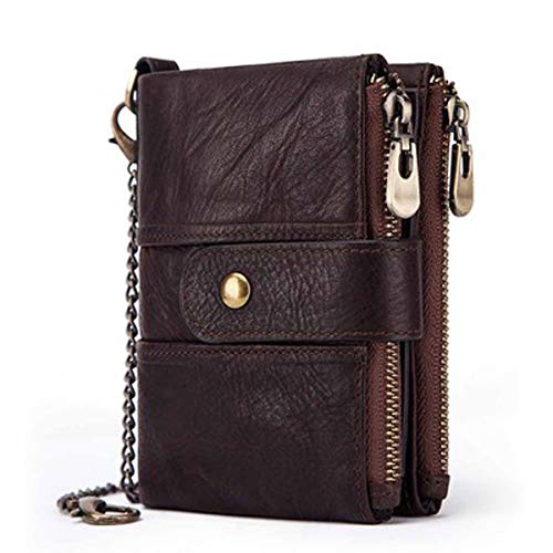 Preisvergleich Produktbild RFID Anti-Diebstahl-Bürste Geldbörse Leder Multifunktions Schnalle Reißverschluss Retro Crazy Horse Leder Herren Tasche lässig Geldbörse (Coffee color, 15×10 × 5 cm)