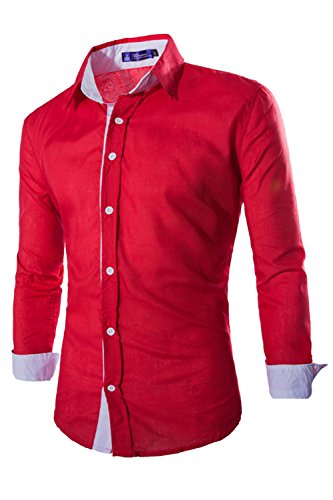 Sevozimda Camisa Informal De Manga Larga para Hombre Rojo M