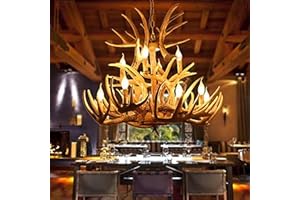 OUENGK Antler Chandelier, 8+4 Lights Faux Antler Ceiling Light Vintage Style Deer Antler Chandelier with E14 Spiral Lamp Holder, Deer Horn Antler Pendant Lamp for Dining Room, Living Room,Bar,Cafe