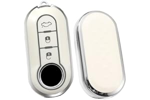 HIBEYO Klappschlüssel Autoschlüssel Hülle passt für FIAT Schlüsselhülle Silikon Schutzhülle für FIAT 500 Panda Grande Punto Delta Bravo Sedici Schlüsseletui Schlüsselanhänger 3Tasten-Silber Weiß