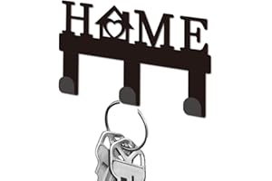 DELORIGIN "Home Letters Key Holder for Wall, Mini Black Iron Key Hooks Wall Mounted Key Rack with 3 Hooks, Small Key Hangers House Key Holder for Keys Bag Dog Leash Storage Wall Decorative Entryway