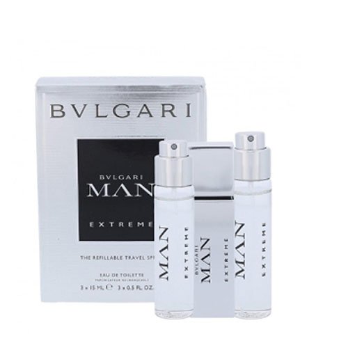 Bulgari Man Extreme EDT Refillable Travel Spray, 15 ml, Pack of 3