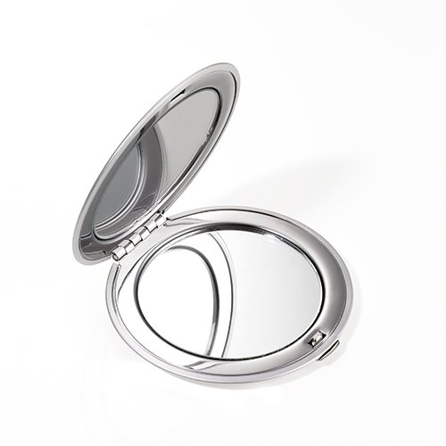 TROIKA BLACK FLOWERS TASCHENSPIEGEL – #COM03-A152 – rund, silber – Spiegel und Vergrößerungsspiegel (1:2) – glänzend verchromt – mit Design-Aufkleber – Aluminium – TROIKA-Original - 2