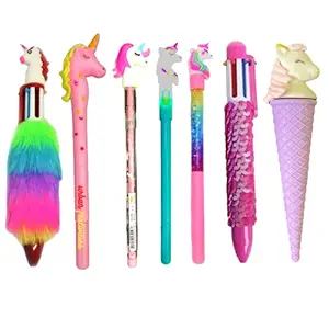 Urban Festivities 6 x Unicorn Pen | unicorn pencil | unicorn stationary | Unicorn Combo Set for Girls Kids (Design & Colors As Per Stock Availability) unicorn