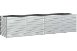 vidaXL Arriate Jardinera Macetero Cesta Pared Alambre Maceta Flores Plantas Jardín Patio Terraza Estable de Acero Galvanizado Plateado 320x80x77 cm