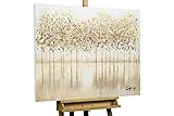 Das Acrylbild 'Stilles Wasser' ist 100x75cm groß und ein handgemaltes und modernes Kunstwerk mit Motiv 'Bäume Wald'. Es ist Grau und Gold gehalten. Kein minderwertiger Druck - Sie spüren die kräftige Textur der Acrylfarben.