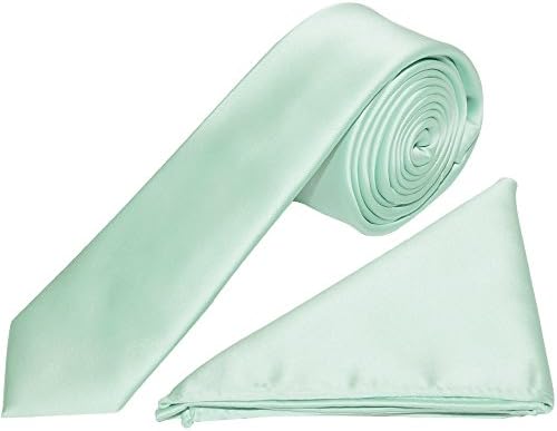 TIES R US Plain Mint Green Satin Skinny Men's Tie and Pocket Square Set