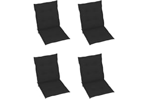 vidaXL Cojines de Silla de Jardín 4 uds, Cojines con Respaldo Bajo, Cojines de Asiento Exterior, Almohadas para Patio Oficina, Tela Oxford Negro