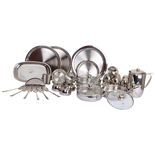 Vinod Stainless Steel Dinner Set - 55 Pieces, Silver