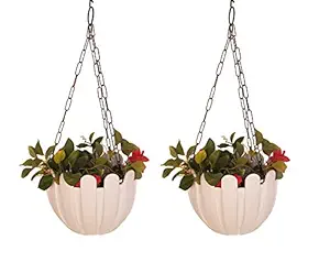 Wonderland (Set of 2) French nest Premium Plastic Hanging Basket with Chain in White