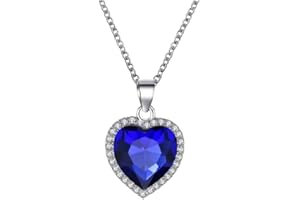 OUTLETISSIMO® Collana Elegante Ciondolo Pendente Romantico Cuore Blu Dell'Oceano Con Strass Brillantini ET211