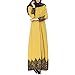 Produktbild Mitlfuny Frauen Kimono Vorne Offene Spitze Jilbab Maxi Lose Robe Casual Abendkleid Kaftan Kleid Maxikleid Lange ÄRmel Kimono Muslime Strickjacke Kleid (S, Gelb)