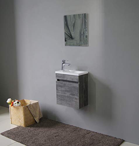STARBATH PLUS Conjunto Mueble de Baño Suspendido MDF 40 x 22 cm Lavabo Resina Espejo Oslo (Gris)