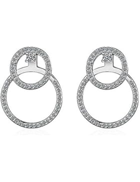 Ohrstecker Damen mädchen 925er Sterling Silber mit Glitzer Zirkonia Doppel Runde Front-Back-Ohrringe Antiallergie