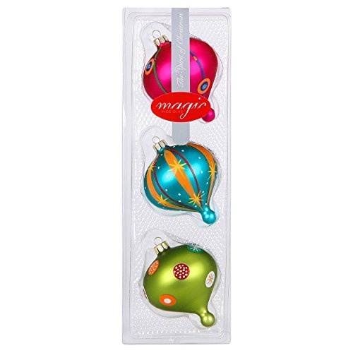 3 handbemalte Christbaum-Ornamente - Mille Fiori - ø 70 mm - Inge-Glas 66058 - Designer-Kugeln - handbemalt und verziert - Weihnachten