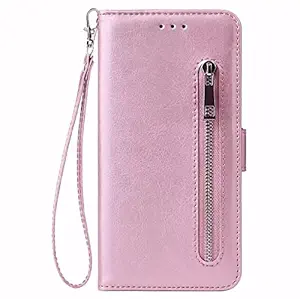 Teletel Zipper Series Flip Mobile Cover Pu Leather | Card & Cash Pockets | Magnetic Loop | Front Zip Lock Wallet Case (Pink) for Samsung Galaxy J6 Plus +