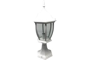 VETRINE INRETE Vetrineinrete® Lampione da giardino da terra lanterna luce per esterno in alluminio e vetro con portalampada per vialetti E27 (Bianco) F33