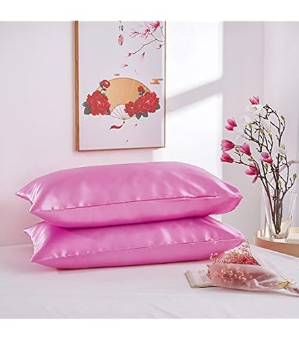 Set di 2 pendali Federe in Raso per Capelli e Pelle, Federe Cuscino con Cerniera Nascosta, Antirughe, Resistente Allo Sbiadimento, Morbida Microfibra Federa Letto Copricuscini 50 x 75 cm (Rosso