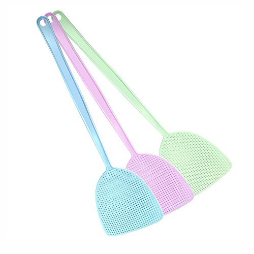 Preisvergleich Produktbild Yncc Fliegenklatsche, starkes, flexibles, manuelles Klatschenset zur Schädlingsbekämpfung, verschiedene Farben, 17,5 Zoll langer Griff, Blau, Grün, Rosa (3er-Pack)