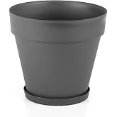 Yalı Saksı Drenaj Aparatlı Tabaklı Dekoratif Saksı 28cm, 10 Litre Antrasit