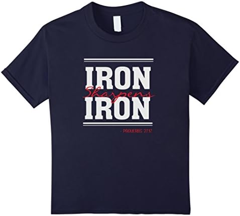 Kids Iron Sharpens Iron - Christian Bible Verse Proverbs T Shirt 12 Navy