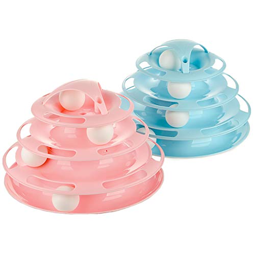 LGP Amazing Cat Turntable Track Ball Toy by Easyology Pets: Super Fun 4-Level Tower Ball & Track Toy Endless Interactive Play,lightblue