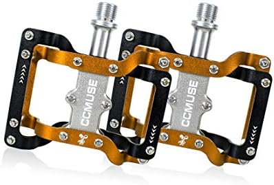 Ruifu Aluminum CNC Bicycle Pedals MTB Mountain Bike Cycling Racing Pedals 2pcs (Gold)