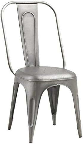 Indian Hub Industrial Metal Chair, Wood, Natural Wood/Dark Metal, Set of 2