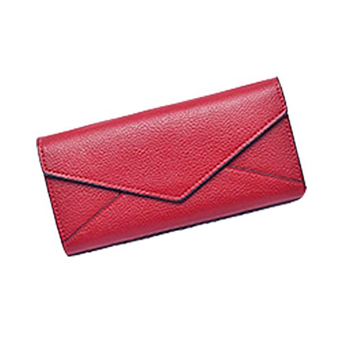 Preisvergleich Produktbild RFGTGB Damen Lange Brieftasche Lychee-Muster dreifachgefaltete einfache Mode große Kapazität Brieftasche - schwarz,Red