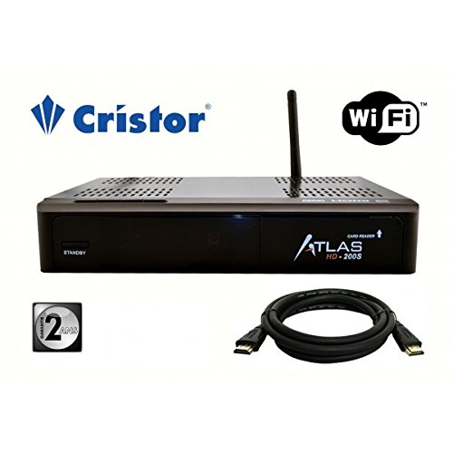 Cristor Atlas HD-200s - Receptor de TV por satélite (WiFi, USB 2.0, DVB-S2), negro (importado)