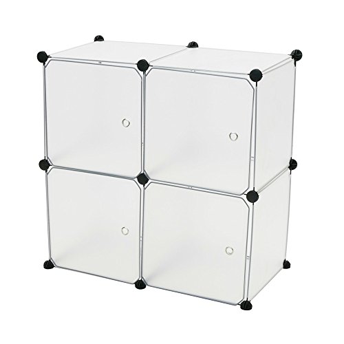 Preisvergleich Produktbild PrimeMatik - Schuhschrank Stufenregal Modular Garderobenschrank 4-Kubus 35x35cm weiß mit Tür