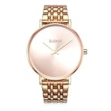 BURKER Nancy – Damenuhr Rosegold | 38mm Uhr für Damen mit Ziffernblatt in Roségold | Frauen Quarz Armbanduhr wasserdicht (30M) | Kleines Flaches Watch Gehäuse – Uhren Armband inklusive