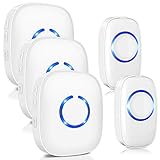 Sonnette sans Fil, ELEPOWSTAR Carillon de Porte Etanche à 300 Mètres de Portée, avec LED Bleu et 52 Mélodies au 4 Niveau Volumes pour Maison, Bureau, Hôtel (2 Boutons et 3 récepteurs, Blank)