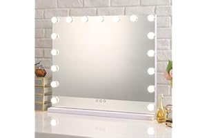 Saimeihome Hollywood Vanity Mirror with 17 Dimmable Bulbs, LED Makeup Mirror with 3 Color Modes, Smart Touch Mirror with Adjustable Brightness,Tabletop,70 x 55 cm (White)