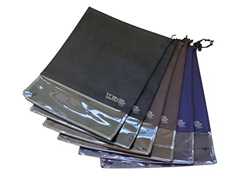 Bolsas de Zapatos (6-pc.) + Ventana Transparente | Grande | Mantiene la Suciedad Fuera de su Equipaje (Negro Azul Marrón, 6-Piece Set)
