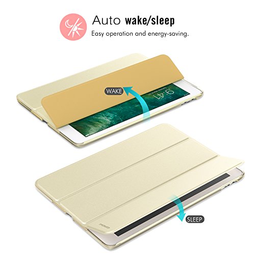 MoKo Hülle für Neu iPad 9.7 Zoll 2017 – PU Leder Tasche Schutzhülle Schale Smart Case mit Translucent Rücken Deckel, mit Auto Schlaf / Wach Funktion und Stanfunktion für New Apple iPad 9.7″ IOS 10 Retina Display Tablet, Champagner Gold - 7