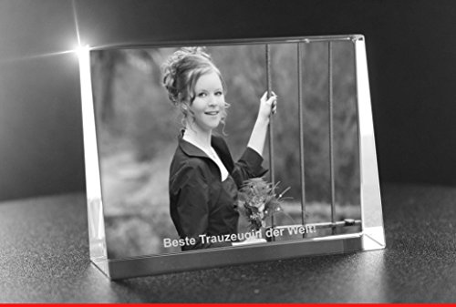 VIP-LASER 2D GRAVUR Glas Kristall Flachglas selbststehend Querformat mit einem Foto Deiner besten Freundin oder Trauzeugin. Dein Wunschfoto für die Ewigkeit mitten in Glas! Groesse XL = 105x80x30mm