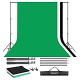 CRAPHY 3Mx2M Fond Photo Studio, Support Système de Toile de Fond avec 3x3Mx2M Fond Photo Moussline(Vert/Noir/Blanc) + 1 Support de Fond + 2 Pinces + 1 Sac de Transport