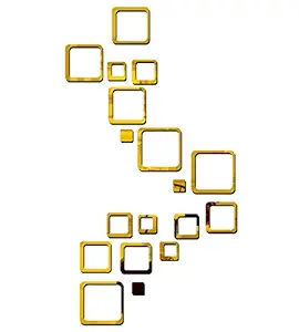 Bikri Kendra - Square Golden 3 Set - 3D Acrylic Mirror Wall Stickers - B0796WY54T