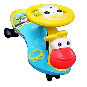 Sunbaby Funtime Twister Magic Swing Smart Car Ride ons for Kids/ Child, 3-8 Years Boys Girls, Fun Ride Toy, Cartoon Face, Music & Light,Strong Body,Rear Seat. (Light Blue/Yellow)