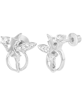 In Season Jewelry Kinder Mädchen - Schraubverschluss Ohrringe Kleine Fee Rhodiniert weißer Kristall