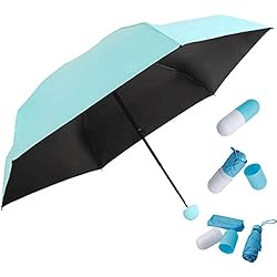 HENGSONG Protection Anti-UV Mini Voyage Parapluie Compact Pliant Pluie Parasol Double Usage Taud Sac Parapluie Pour Homme et Femme (Bleu)